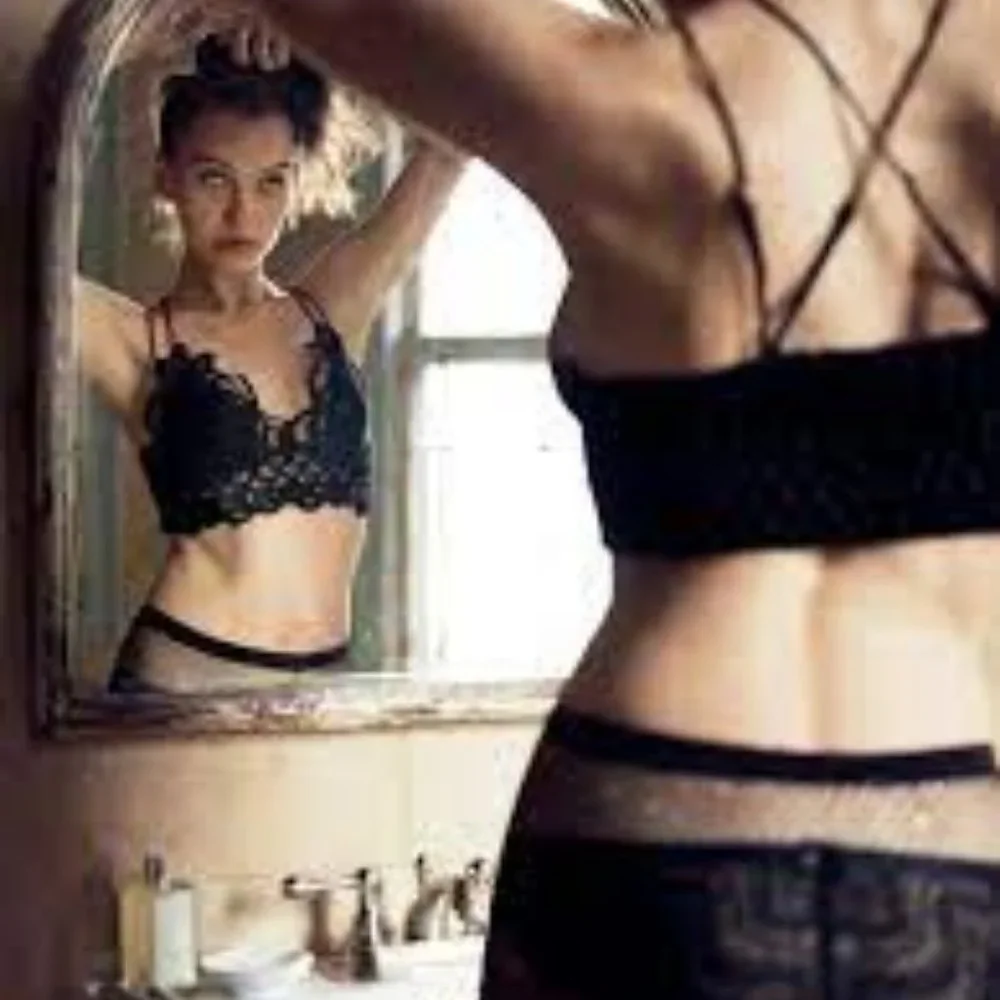 Free People Fp One Adella Bralette Lace Criss Cross Smocked Black Bra Top